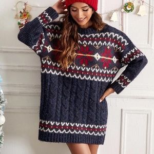 SHEIN Winter Print Drop Shoulder Long Sweater Women’s size Small